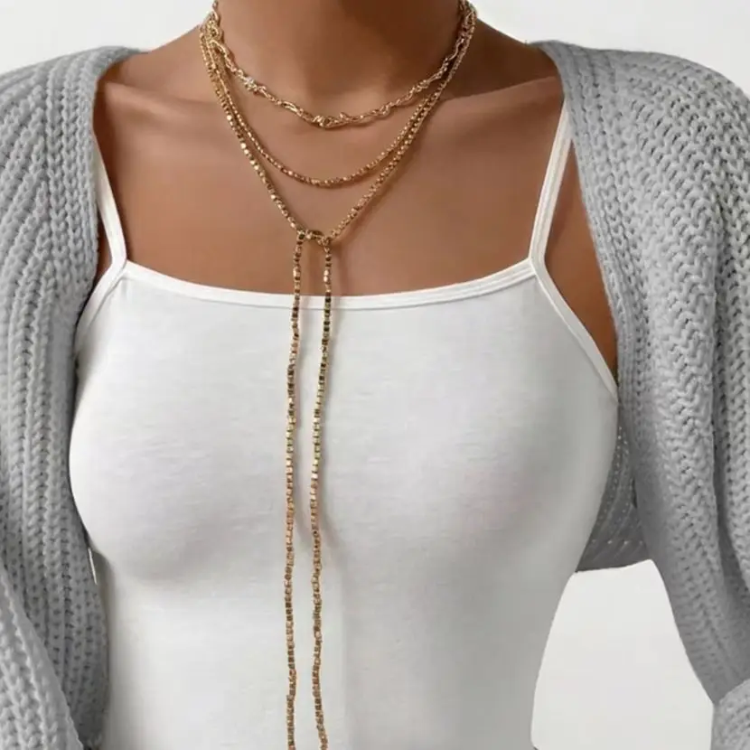 Trendy Geometric Splicing Lava Y-shaped Necklace Set for Women Minimalist Twisted Long Chain Party Accessories Jewelry Gift