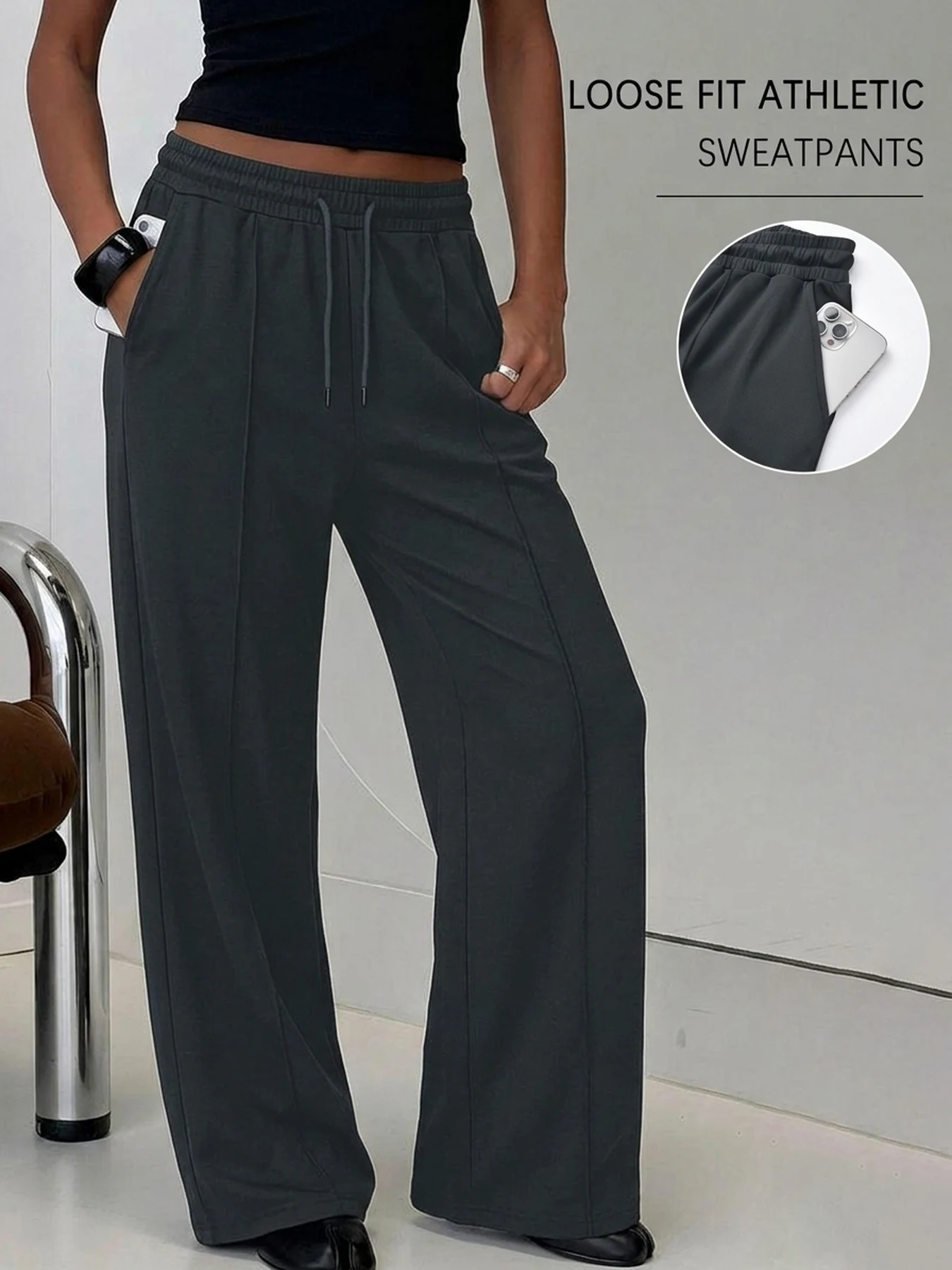 Womens Wide Leg Sweatpants with Pockets Loose Fit Athletic Sweatpants