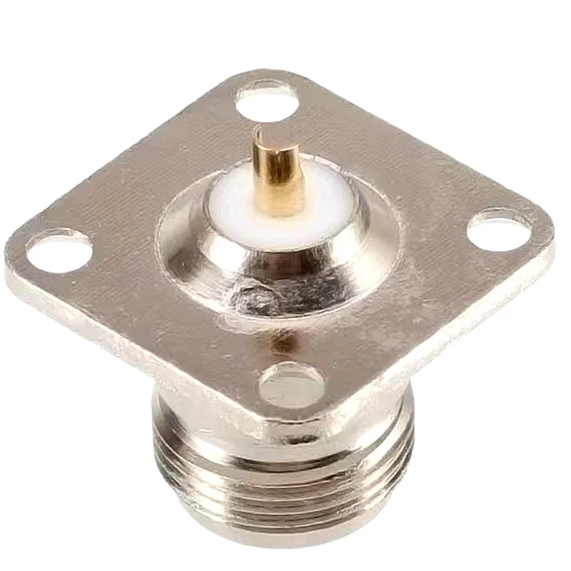 1Pcs N Type Connector L16 N Type Female Socket 4holes Flange Solder for Panel Chassis Socket Mount Coaxial Antenna Adapter Brass