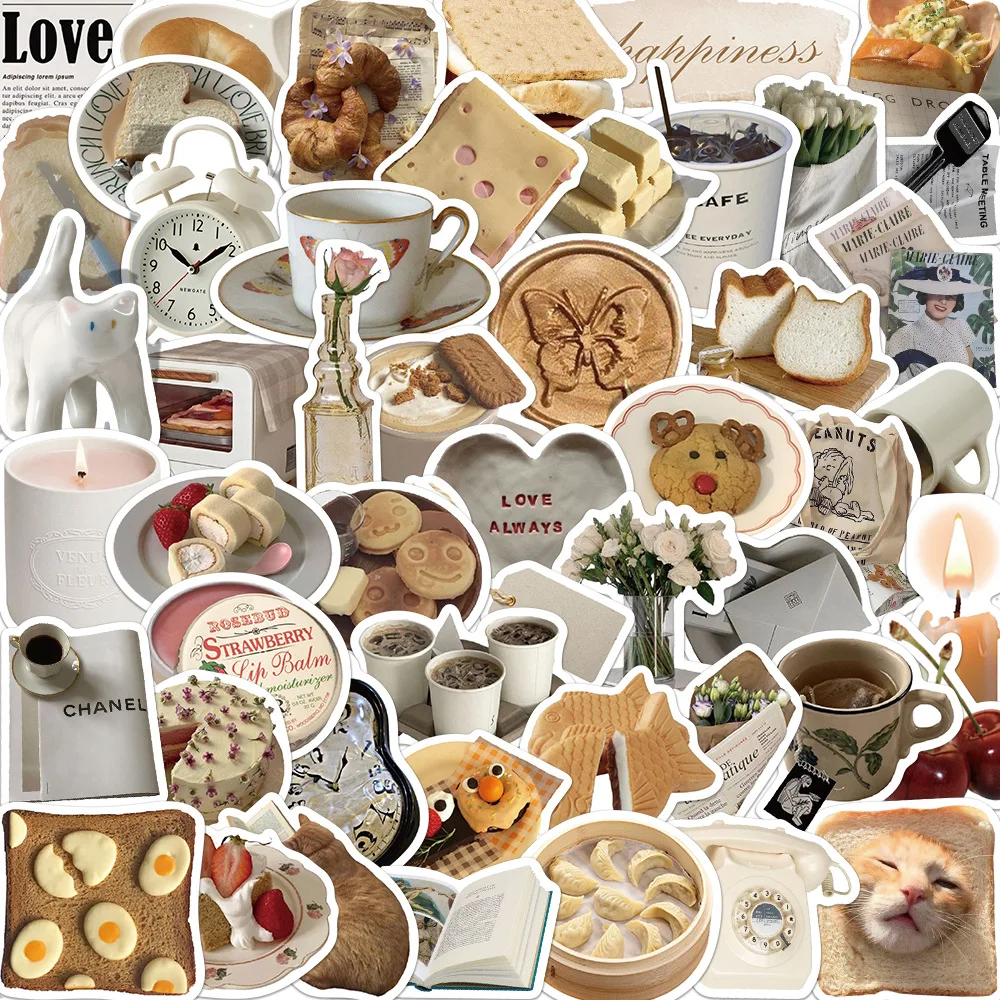 

50PCS Korean Breakfast INS Style Creative DIY Decoration Mobile Phone Case Skateboard Notebook Water Cup Graffiti Toys Gifts