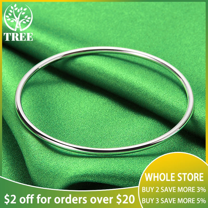 ALITREE 925 Sterling Silver 3mm Solid Smooth Circle Bangles Bracelet For Women Man Wedding Engagement Party Fashion Jewelry Gift