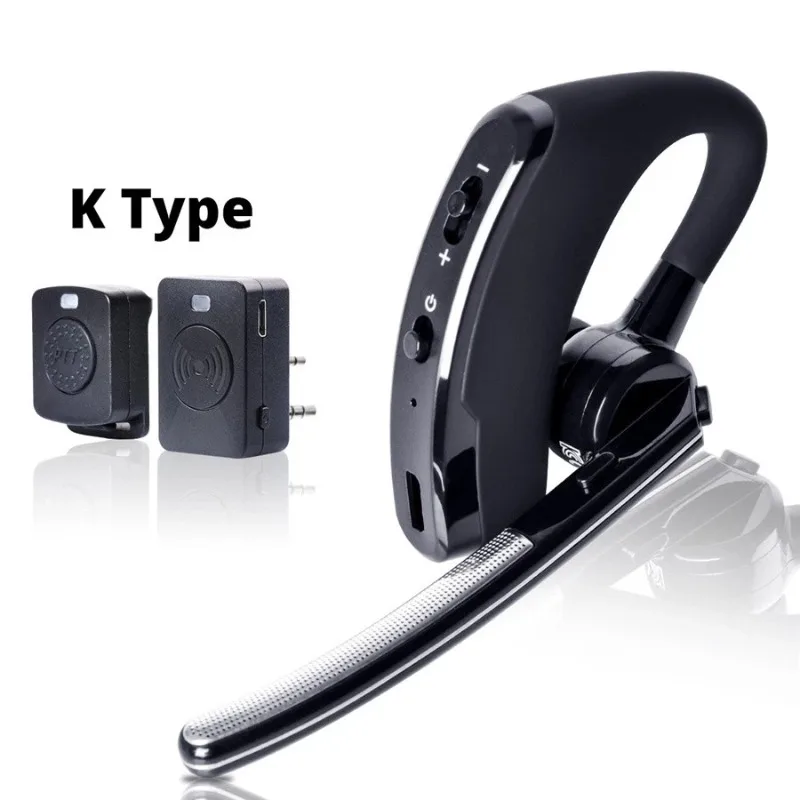 Walkie Talkie Bluetooth Headset with Noise Cancelling Mic K-plug Wireless Earpiece with Finger PTT for BaoFeng Kenwood TYT Radio