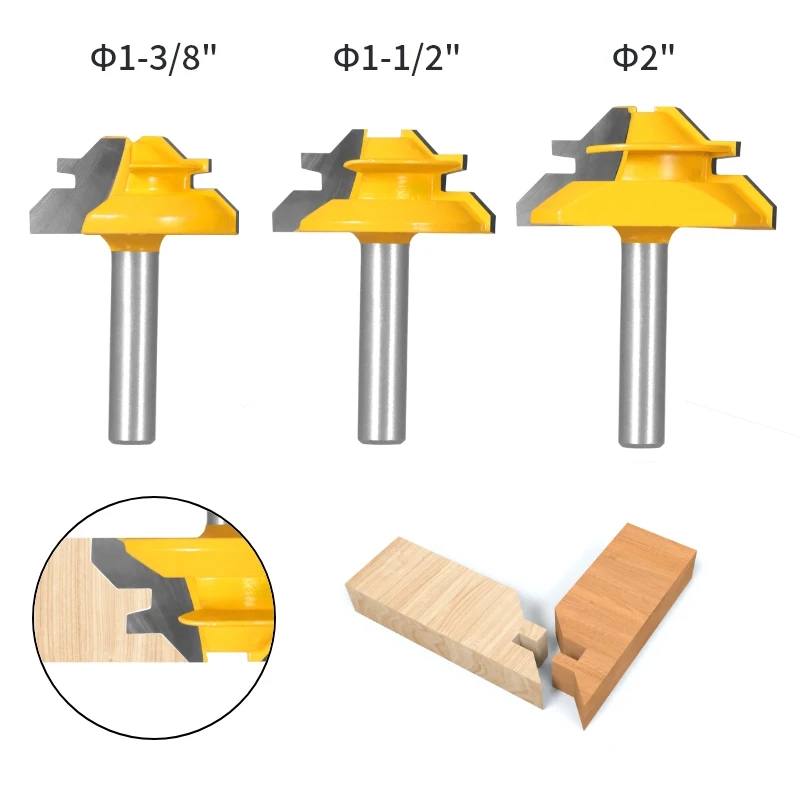 1 Pcs 8mm shank  45 Degree Lock Miter Router Bit Tenon Milling Cutter for Woodworking Tool Carbide Alloy