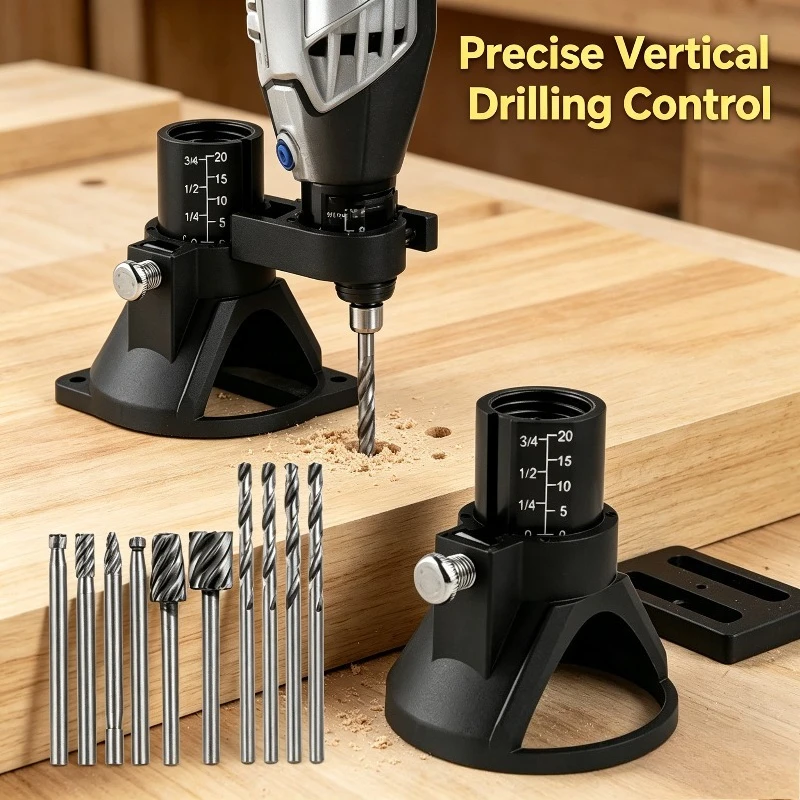 Mini Electric Grinder Drilling Positioning Locator Depth Stop Bracket With Twist Drill Bits Rotary Burr Set For Woodworking DIY