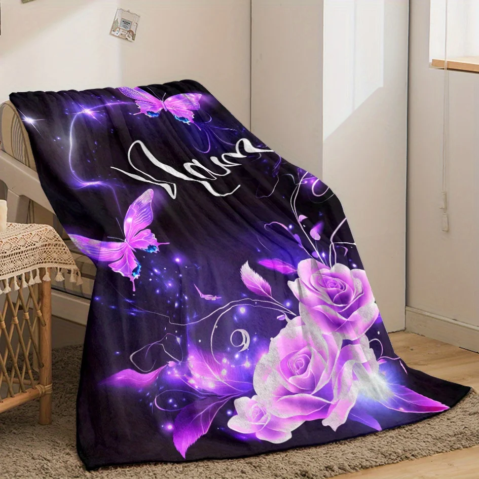 Custom Name Dream Butterflies & Roses Lightweight Flannel Blanket - Soft, Warm, and Durable Digital Printed Throw for Sofa, Bed