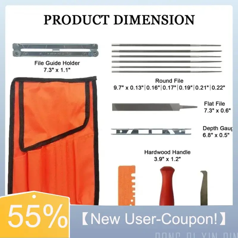 Happy New- Professional Chainsaw Chain Sharpening Kit Tool 13Pcs Set Hardwood Handle Round/Flat File Guide Bar Sharpener