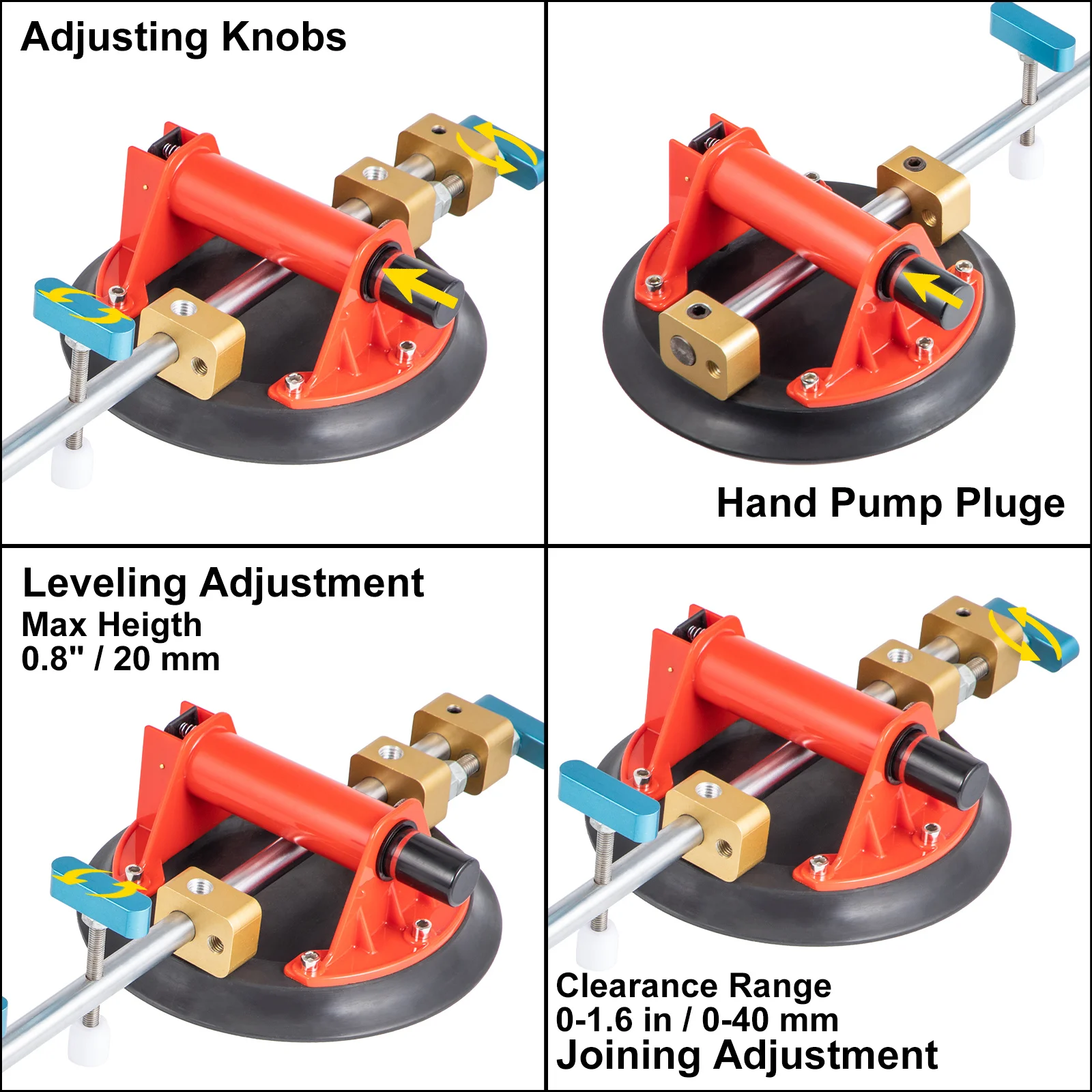 VEVOR Stone Seam Setter 2 Pcs 8" Leveling Joining Stone Ratcheting Seam Setter Tool Reliable Suction Cups Adjustable Knob Design