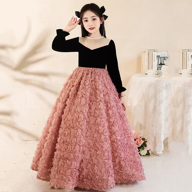 Elegant Flower Dresses Kids Birthday Party Formal Occasions Banquet Evening Dress Luxury High-End Princess Clothing For Girls