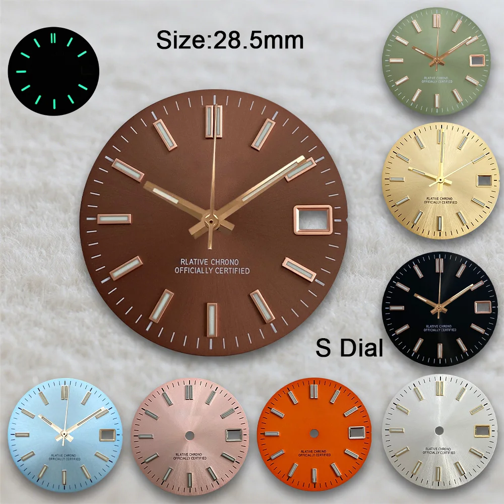 High Quality 28.5mm S Logo Sunray Dial Fit NH36/4R Japan Movement Green Luminous Watch Modification Accessories