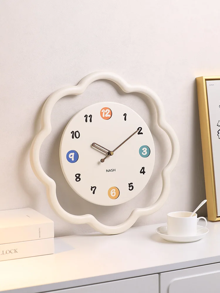 Cream style wall clock, living room, modern and minimalist clock for home use, 2023 new model, no punching, wall hanging, silent