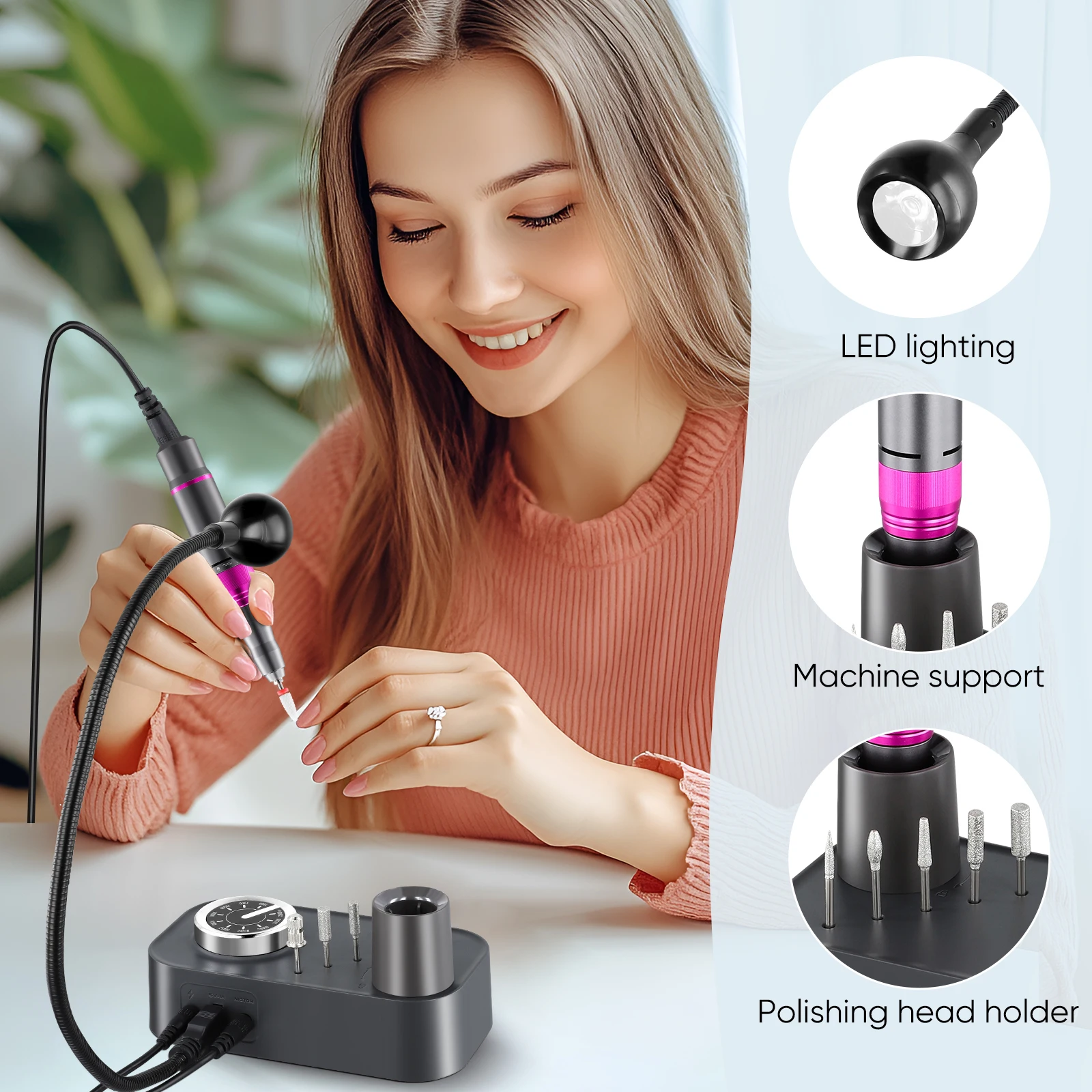 Nail Drill Machine Portable Nail Polish Gel Sander Electric Professional Nail Lathe Manicure And Pedicure 48 Kit Nail File