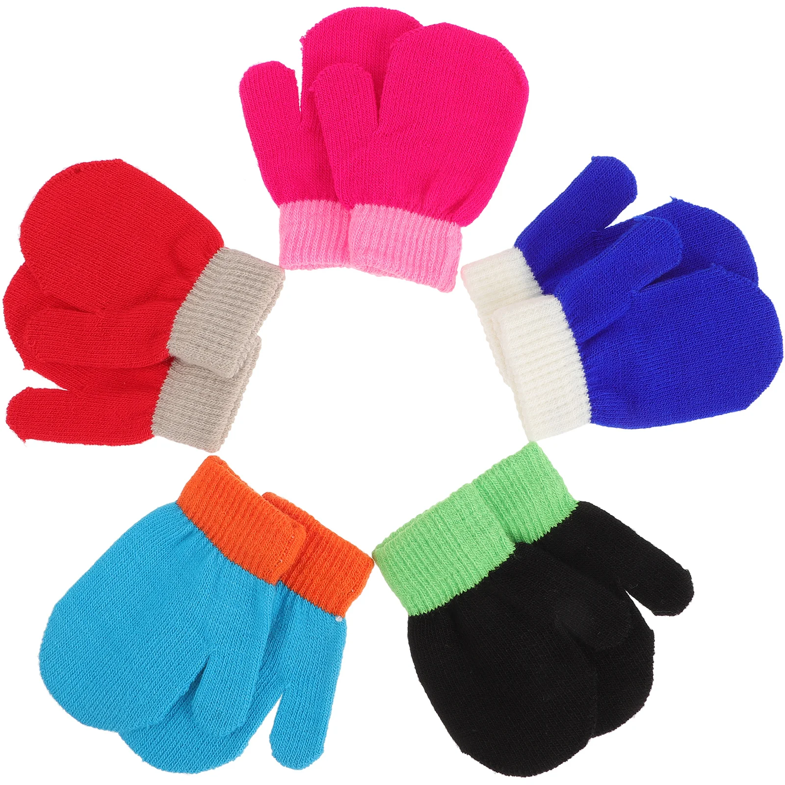 

5 Pairs Kids Gloves Acrylic Yarn Warm Winter Portable Lightweight Children Aged 6 8 Bright Design Christmas Gifts Knitted Gloves