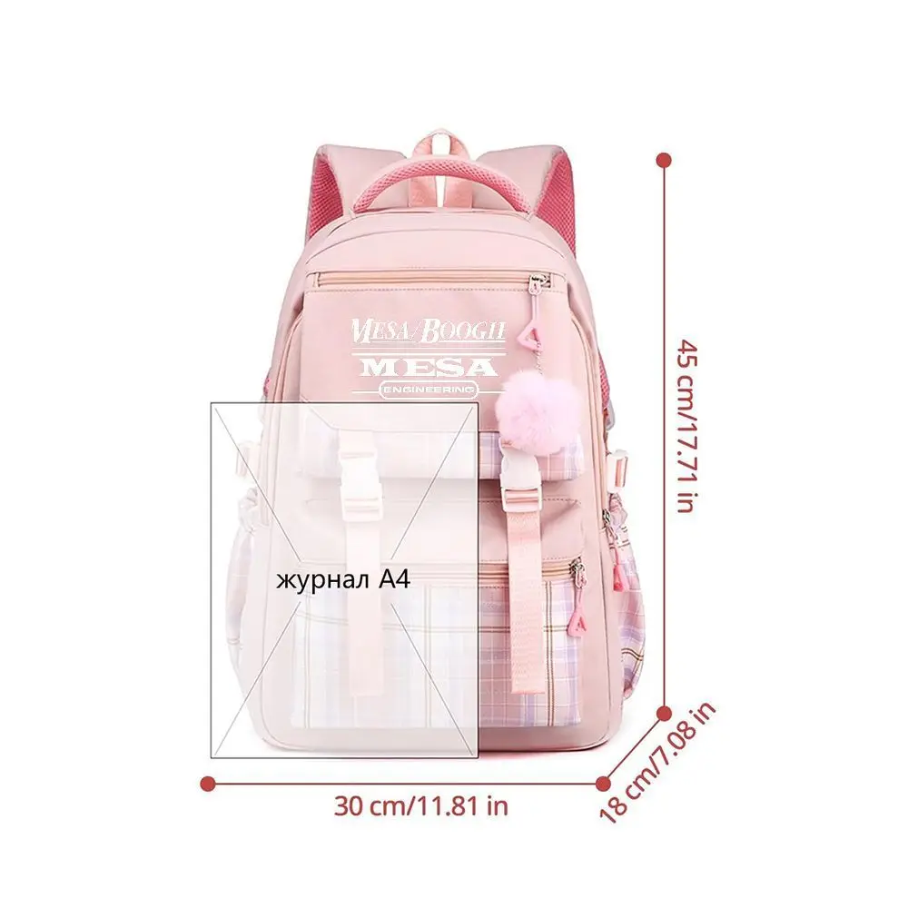 Ransel Pola Kotak-kotak MESA BOOGII, Tas Sekolah Merah Muda yang Lucu, Ransel Perjalanan dengan Tali yang Dapat Disesuaikan untuk Anak Perempuan dan Wanita