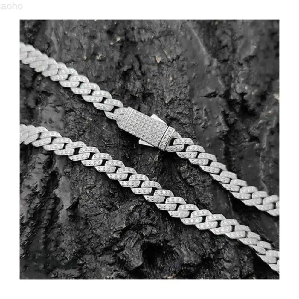 8mm Miami Cuban Link Chain Vvs Moissanite Diamond Stubbed 925 Sterling Silver White Gold Plated 18-24