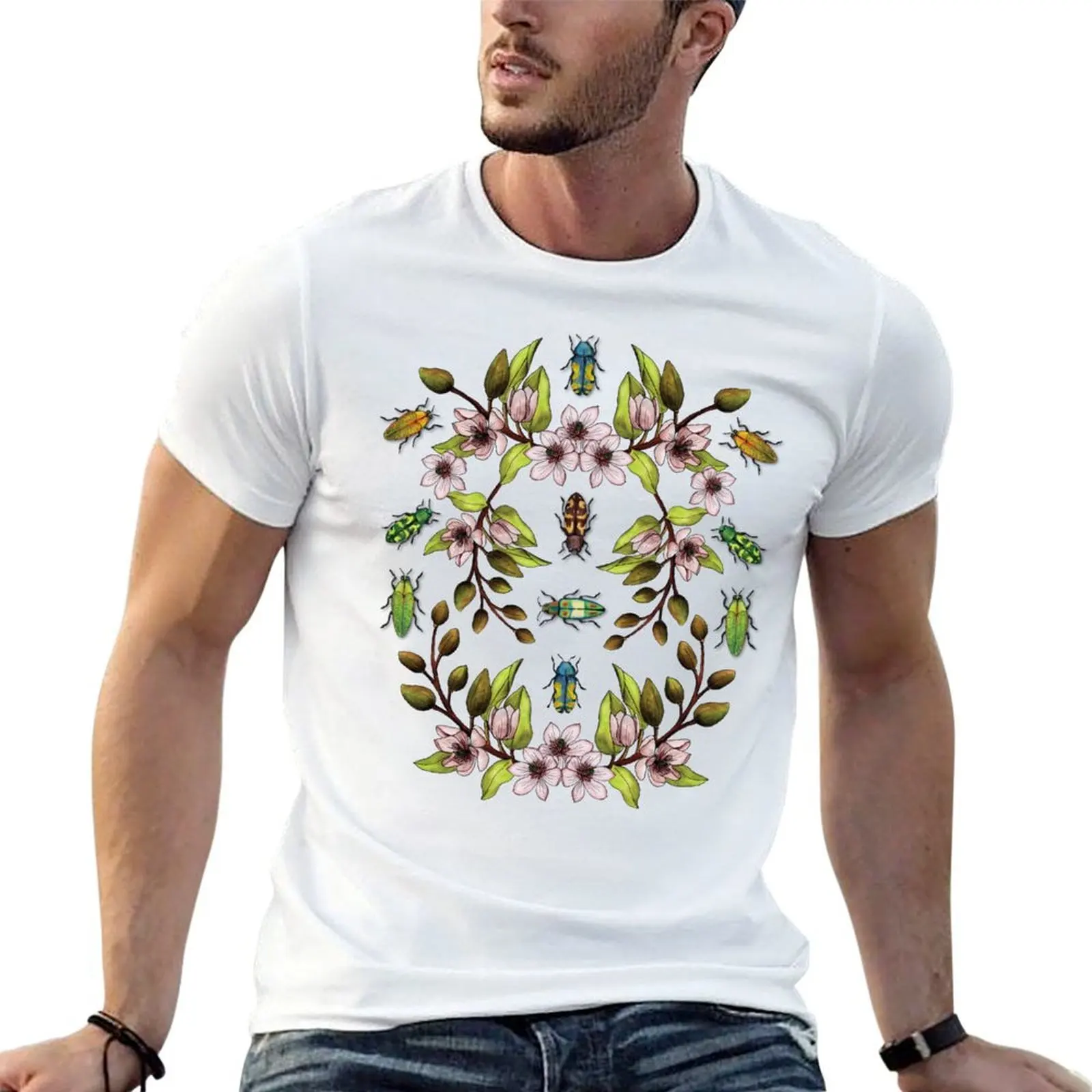 Jewel Beetles - Insect Pollinators with Magnolia Figo/Banana Shrub Flowers T-Shirt vintage anime shirt clothes mens t shirts