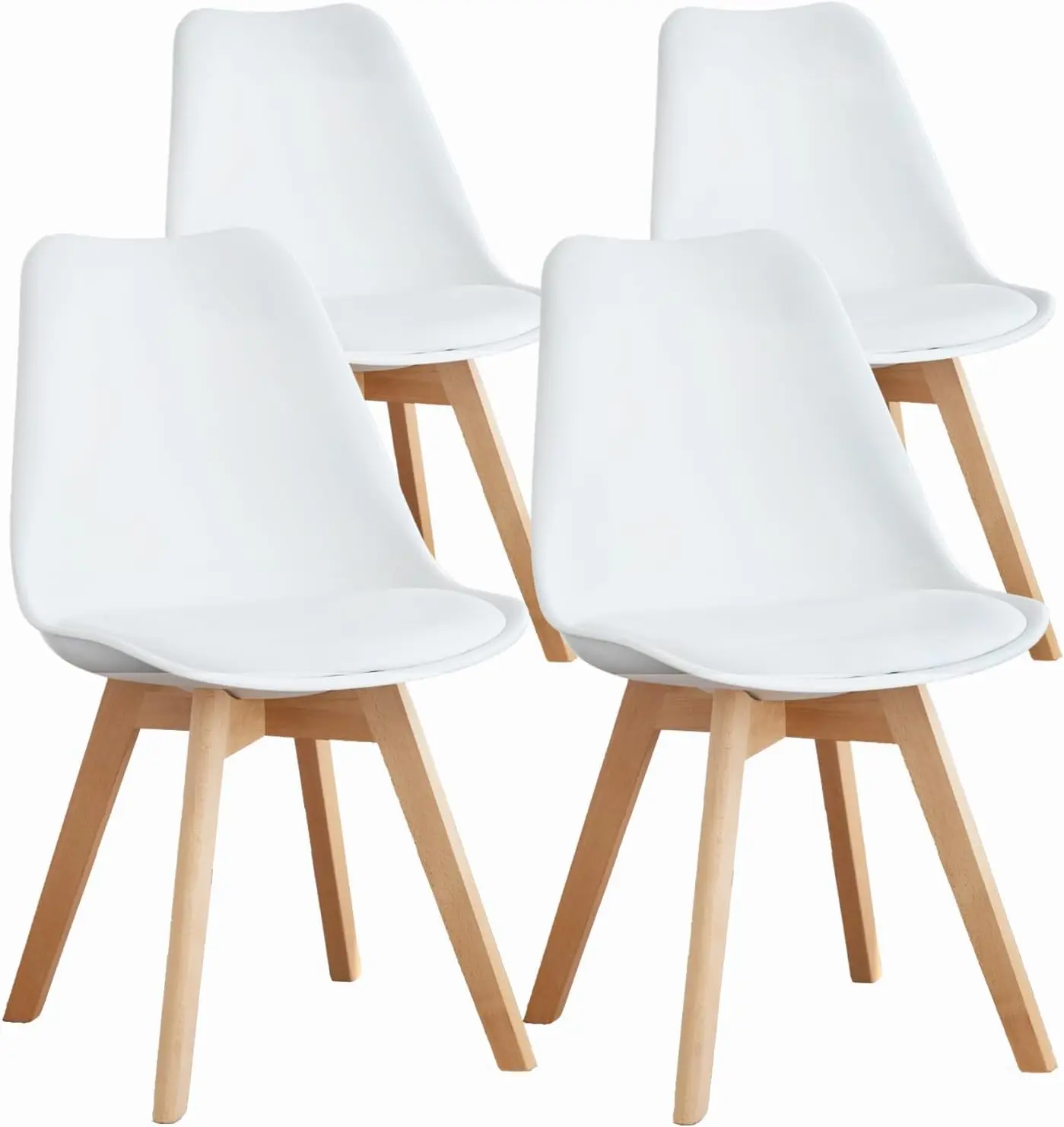 

Set of 4 Modern Dining Chairs with Wood Legs and PU Leather Cushion for Living Room, Kitchen, or Outdoor Use in White