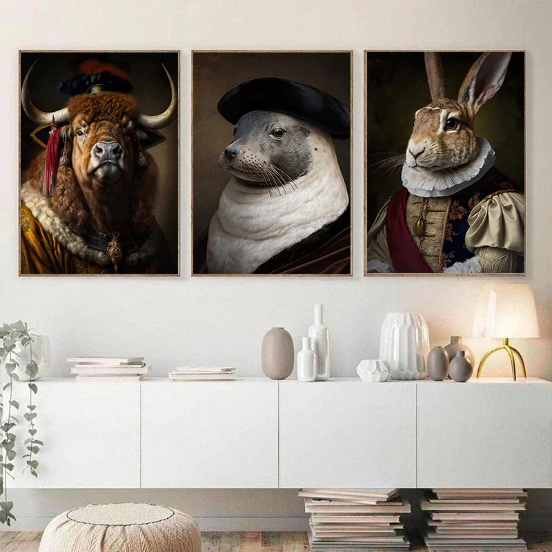 Animal Portraits Posters Raccoon Toucan Red Panda Cheetah Eagle Canvas Painting Noble Baroque Wall Art Picture Home Decor