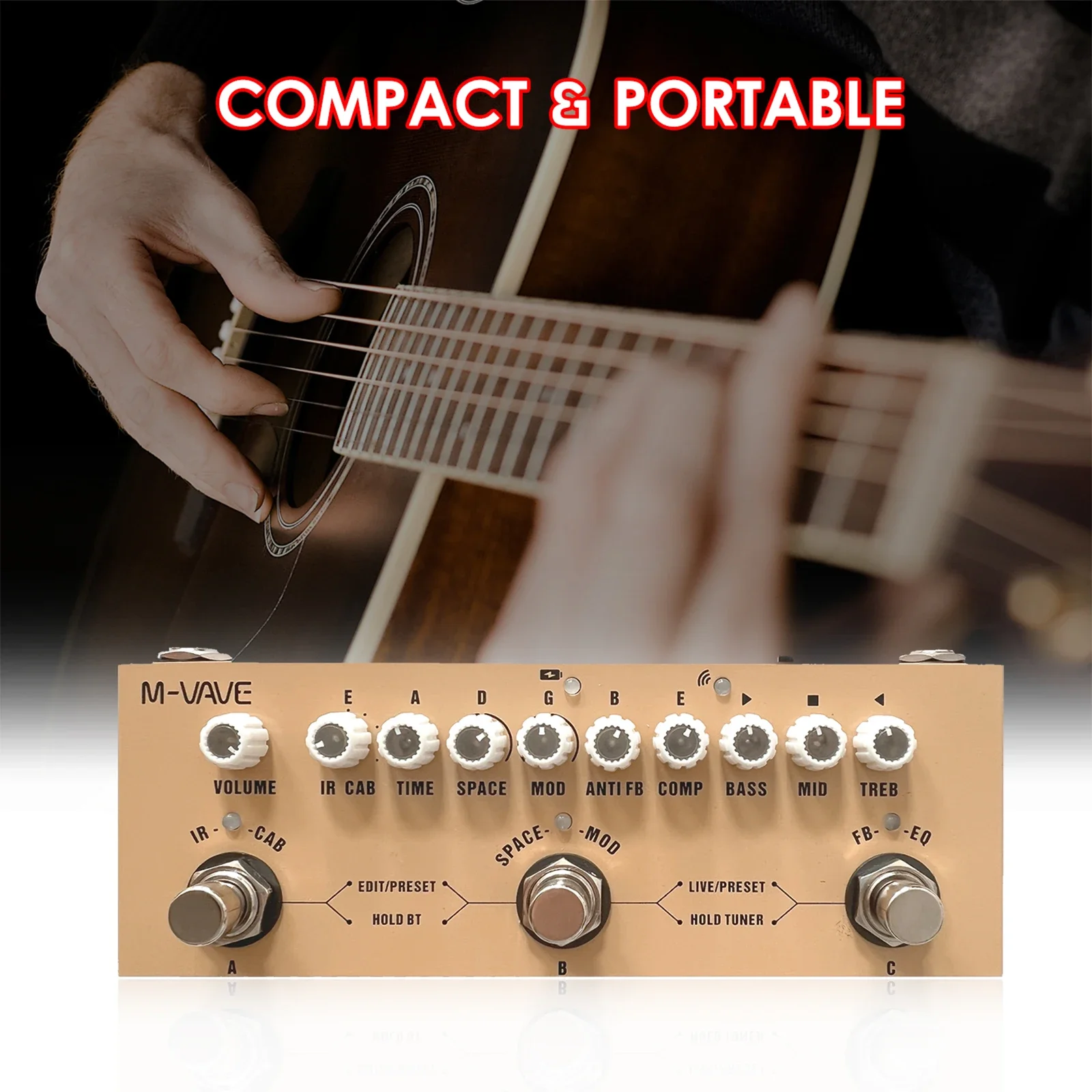 

M-VAVE CUBE AC Portable Multifunctional Acoustic Guitar Combined Effect Pedal with Wireless Music Playback Phone Recording