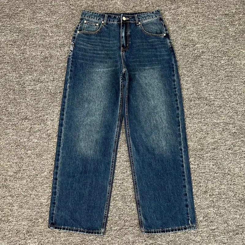 

Европа Америка Классическая вышивка Goddess Pattern Derschutze JEANS Мужская женская одежда High Street Ретро синие джинсовые брюки