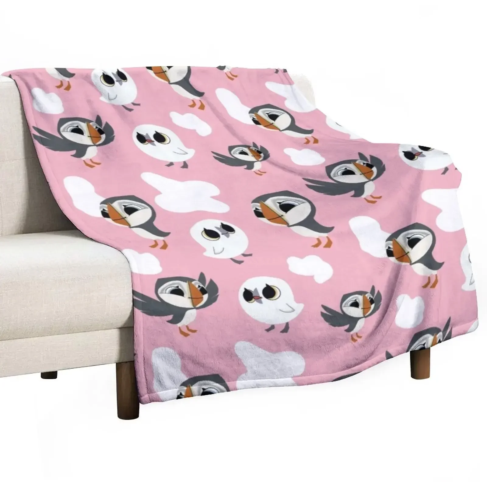 

Puffin rock repeated pattern- pink colour Throw Blanket Soft Warm Blanket Gift for Men Women Adults