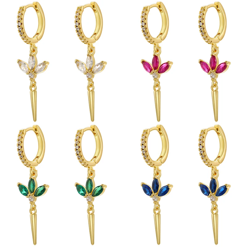 ZHUKOU gold color Flower drop earrings Korean temperament Long dangle Earrings for women small hoop earrings wholesale VE891