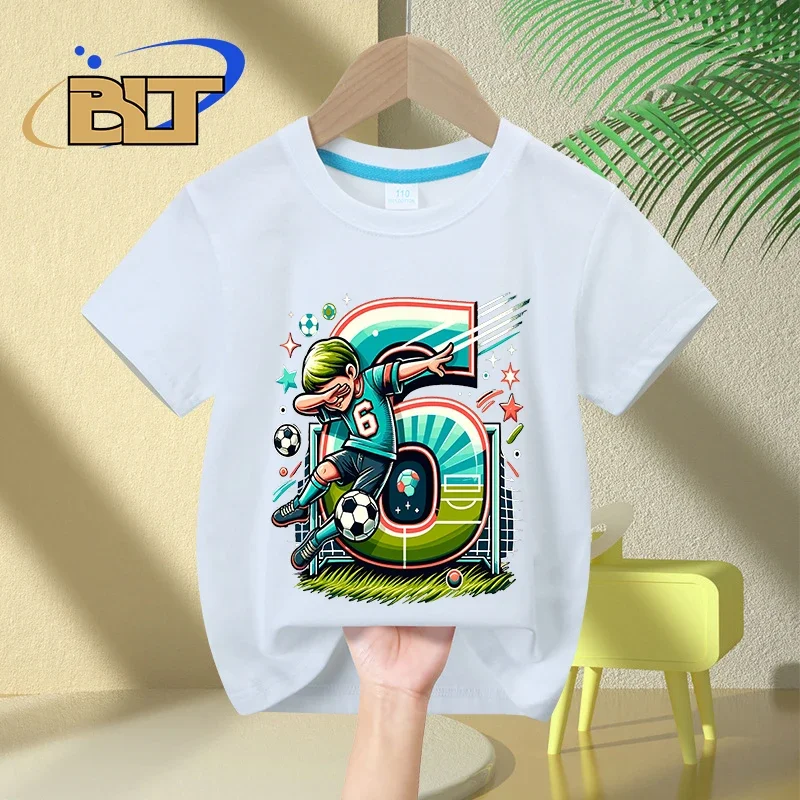 Camiseta de cumpleaños para niños de 6 años, ropa de algodón de manga corta para fanáticos del fútbol