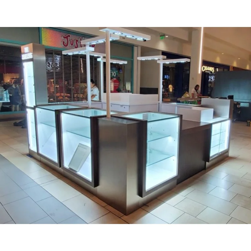 Custom Glass Jewellery Display Cabinet com Luz LED, Quiosque Jóias para Mall, Luxo, Moderno