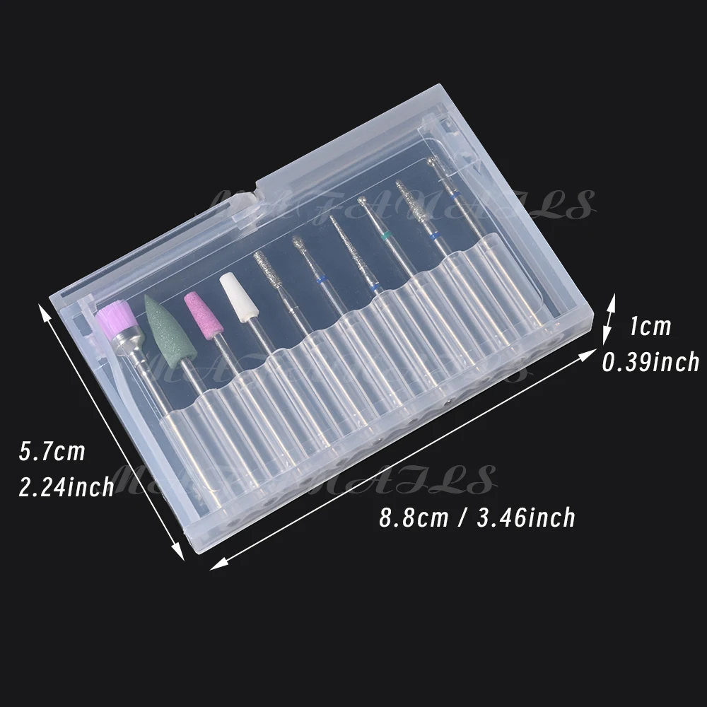 10Pcs 네일 폴리싱 헤드 밀링 커터 세트 디버링 젤 죽은 피부 큐티클 손톱 장비 액세서리 매니큐어 페디큐어 도구