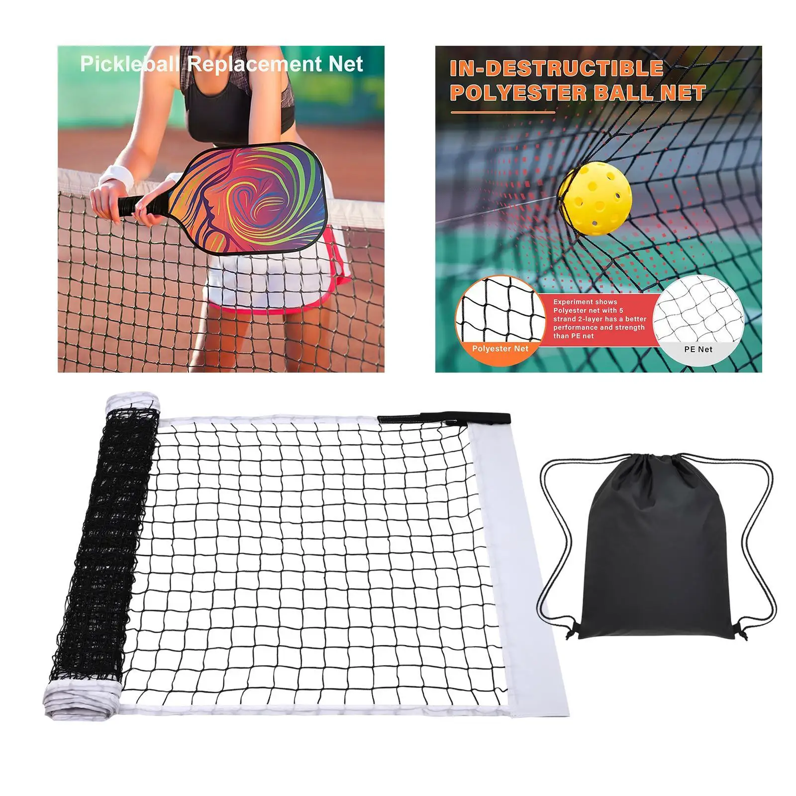 

Тренировочная сетка Pickleball 22x3 фута с сумкой для переноски, теннисная сетка, регулируемый размер для тренировок в помещении, на открытом воздухе, на заднем дворе, подъездная дорога