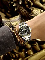 BIDEN Men's Watch Mechanical Automatic Watch Night Light Waterproof Stainless Steel Strap Business Style