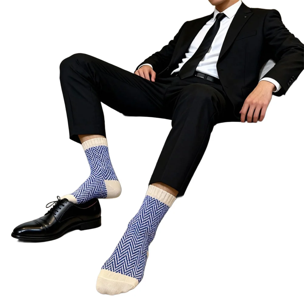 

Men Autumn Keep Warm Formal Dress Socks Middle Length Wavy Printed Elastic Sweat-absorbing Running Sports Socks