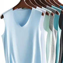 Casual Fashion Stretch Tight Slim Solid Undershirt Ice Silk Seamless Men's Tank Tops