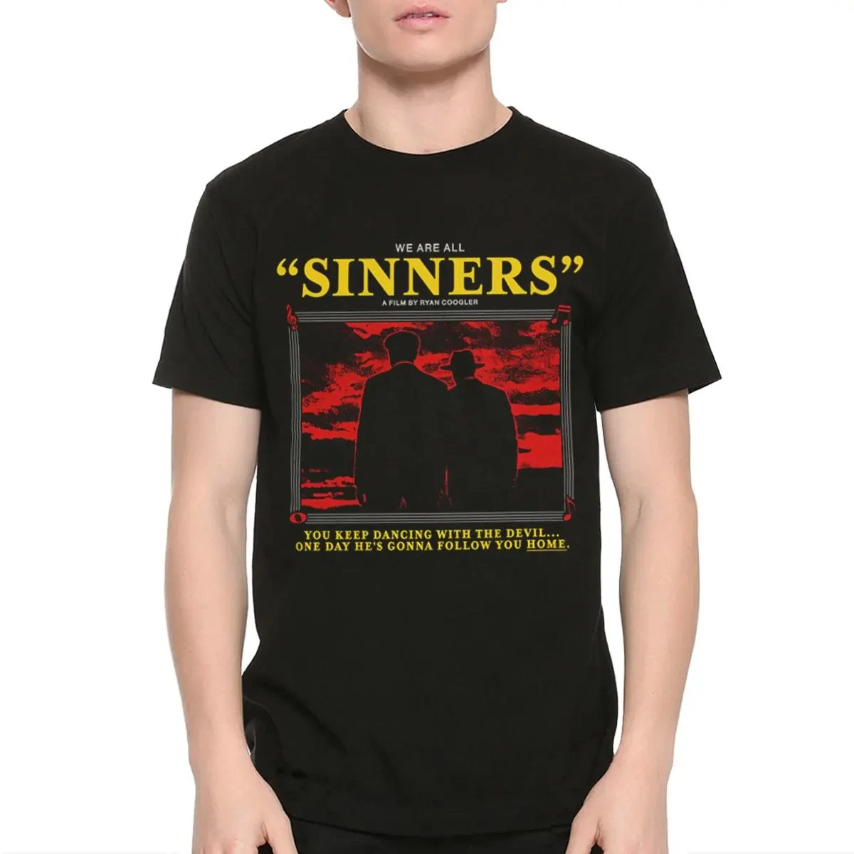 Sinners Printed T-shirt Men's and Women's Movie Pattern Top Spring/Summer Pure Cotton Short Sleeve Unisex T-shirt