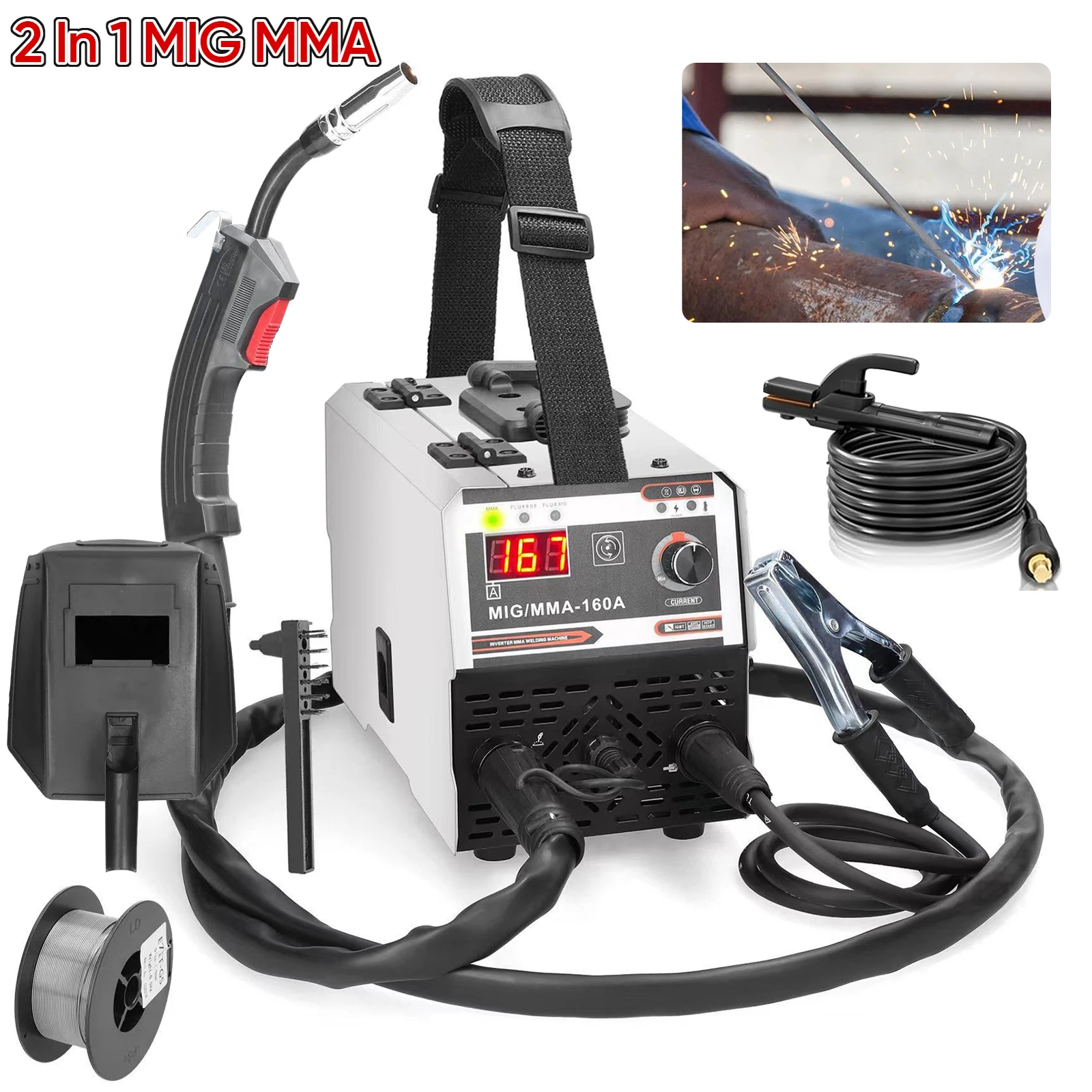 2-in-1 MIG/MMA-Schweißgerät 220V IGBT mit automatischer Drahtzuführung, Lichtbogenschweißgerät, DC-Inverter zum Schweißen von Metallen