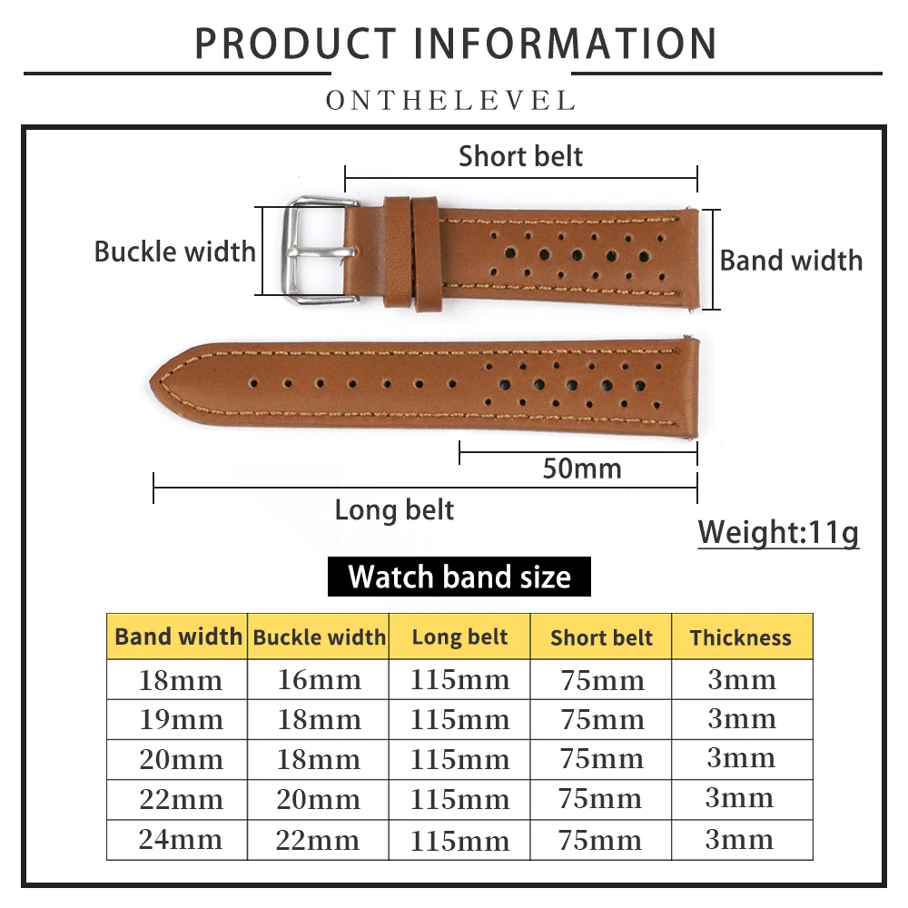 Vintage Breathable Porous Strap 18mm 19mm 20mm 21mm Genuine Leather Watchband Quick Release Replacement Belt Wrist Band for Men