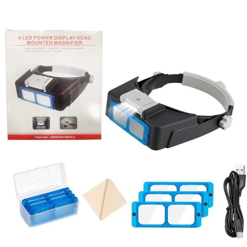 Head Wearing Magnifier Professional USB Charging Magnifiers 1.5x 2x 2.5x 3.5x Magnifiers 4LED Light Magnifier for Watch Repair