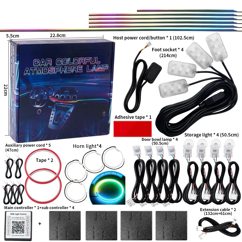 

22 in 1 Car Ambient Decoration 213 Color Acrylic LED Strips Symphony Streamer Interior Full Color Atmosphere Lamp Control By App