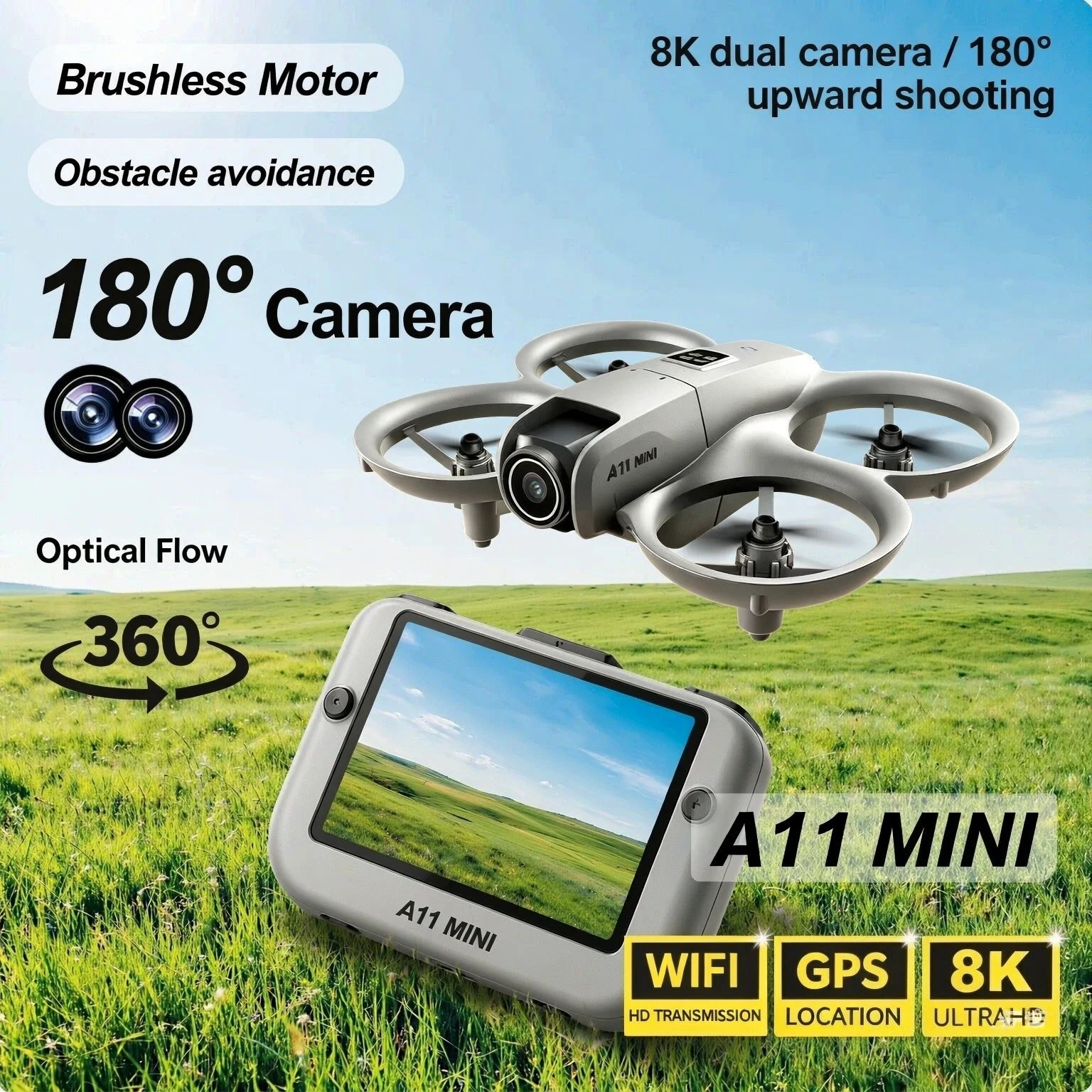 Original A11 Foldable GPS RC Drone 8K HD Camera Brushless Motor 5G WiFi FPV Optical Flow Hover Quadcopter For Adults Beginners
