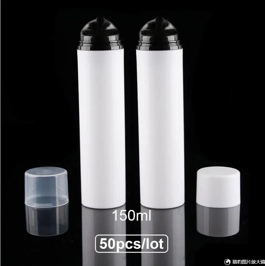 

150ML plastic airless bottle,white/clear body white/clear lid,black pump lotion/emulsion/foundation/serum/sunscreen packing