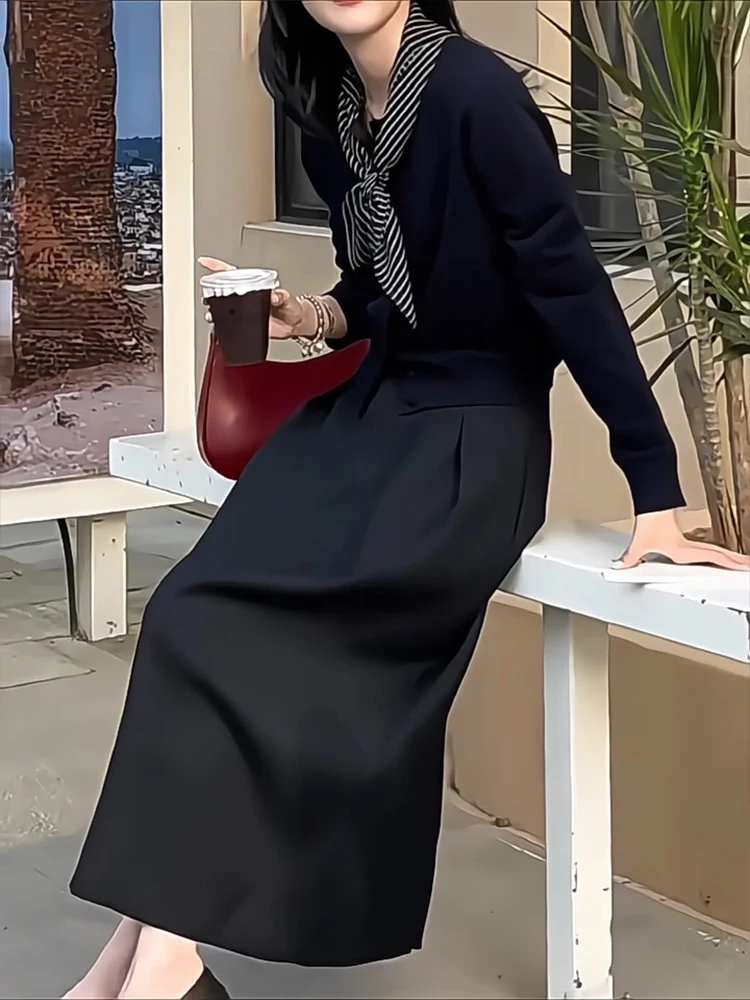 

Bla Suit Sle Pleated Skirt High Waist Casual Women's Faion Spring New plus Size A-Line Midi Skirt Korean Sle