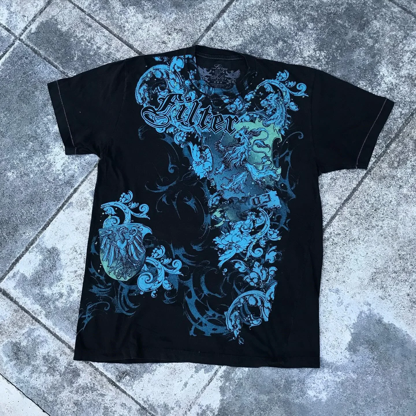 

Blue Floral Pattern T-Shirt Mens Retro American High Street Unisex Round Neck Tops Harajuku Hip-Hop Fashion Couple Short Sleeves