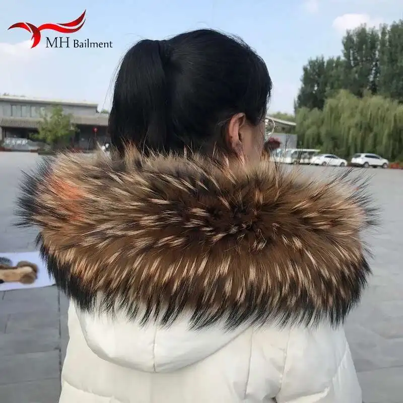 

2025 Real Raccoon Fur Collar Women Winter Blue Natural Fur Scarves High Quality Fashion Neck Warmer Scarf Femme Shawl Accessory