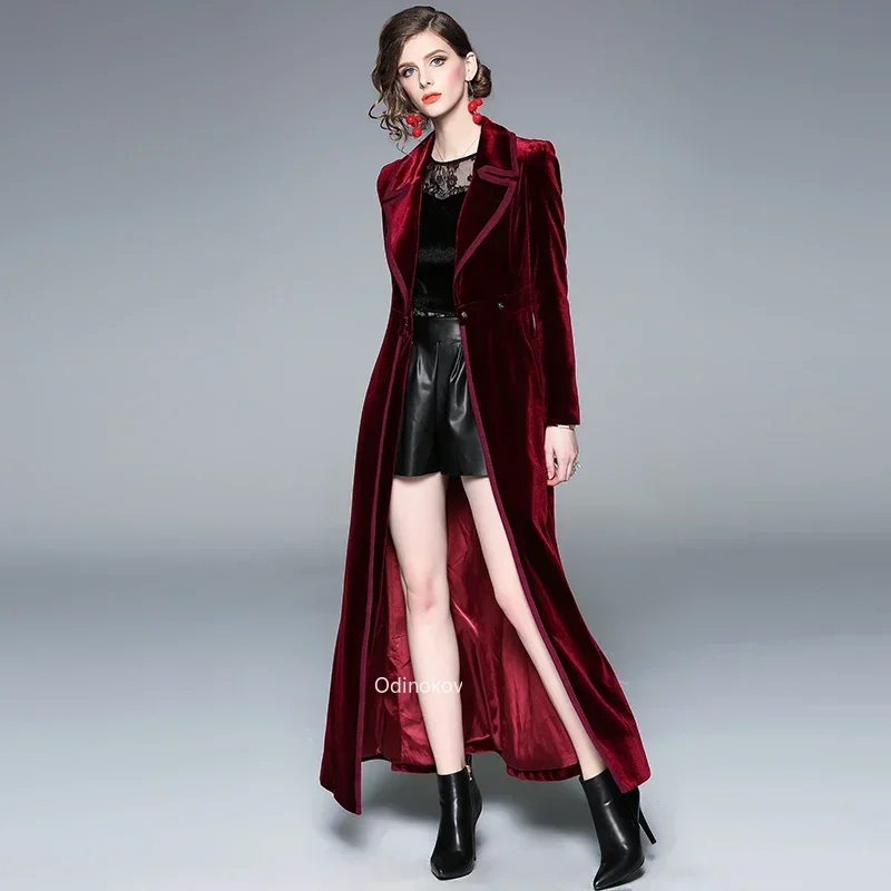 Burgundy Long Skirt  rench Coats and Jackets Women Winter Clothes  Sobretudo Feminino