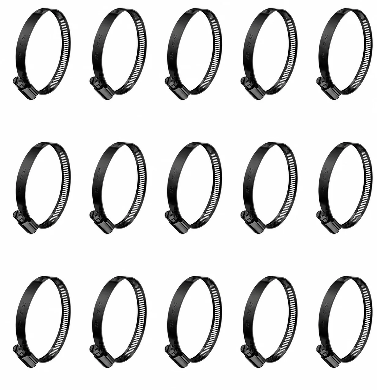 20pcs Black Hose Clamp 6-51mm 304 Stainless Steel Adjustable Worm Gear Hose Clamps Assortment Kit Fuel Line Hose Clamp