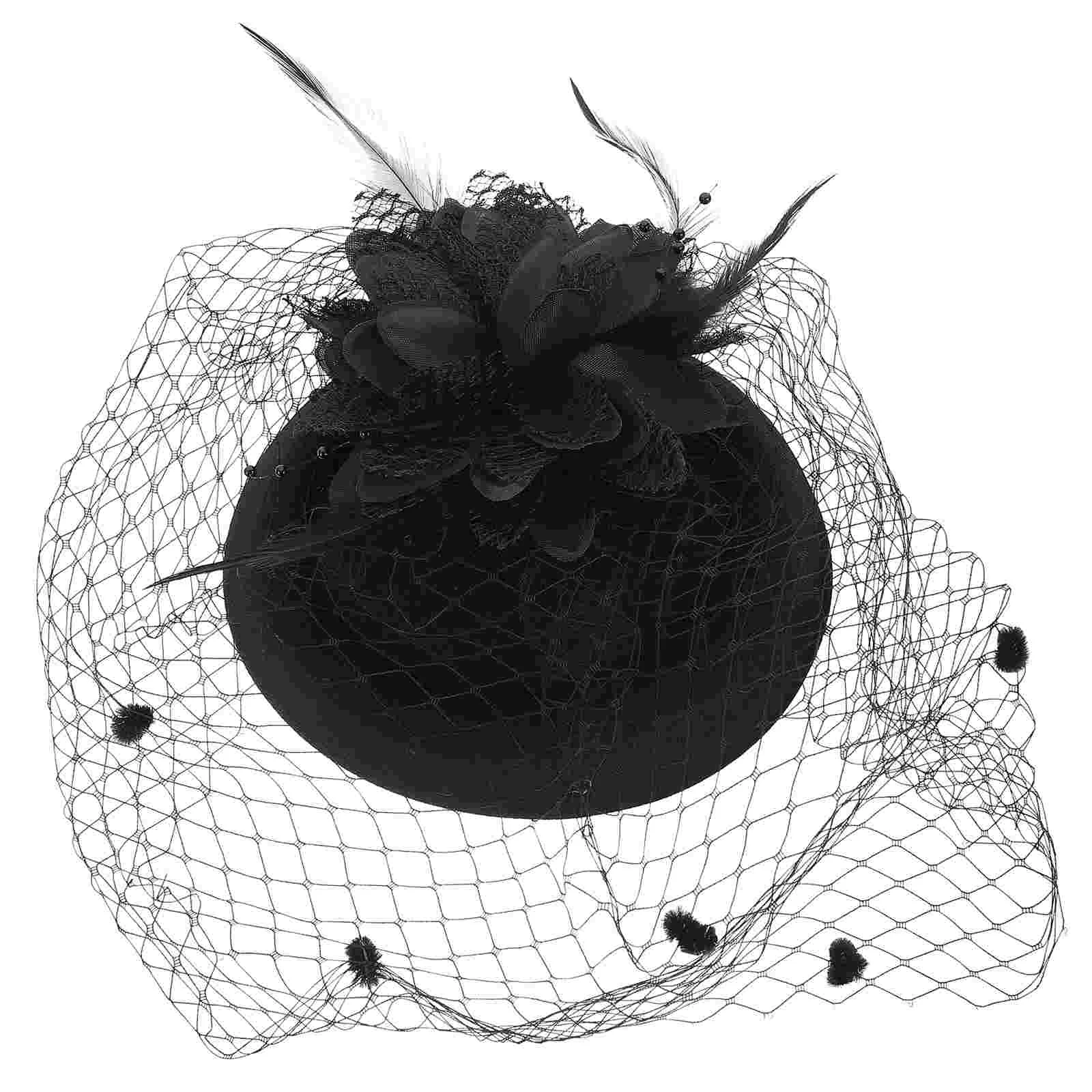 Top Hat 20s Headwear Pillbox Fascinator Bridal Veil Wedding Party Headdress Black Cap 50s Hats