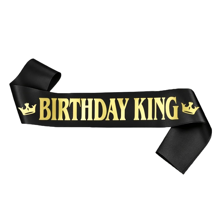 1 Stück Goldfolie Schwarze Satin Geburtstags-Königsschärpe, Banner für Männer & Jungen, Lustige Party-Dekoration, Zubehör, Geschenk – Detail 4