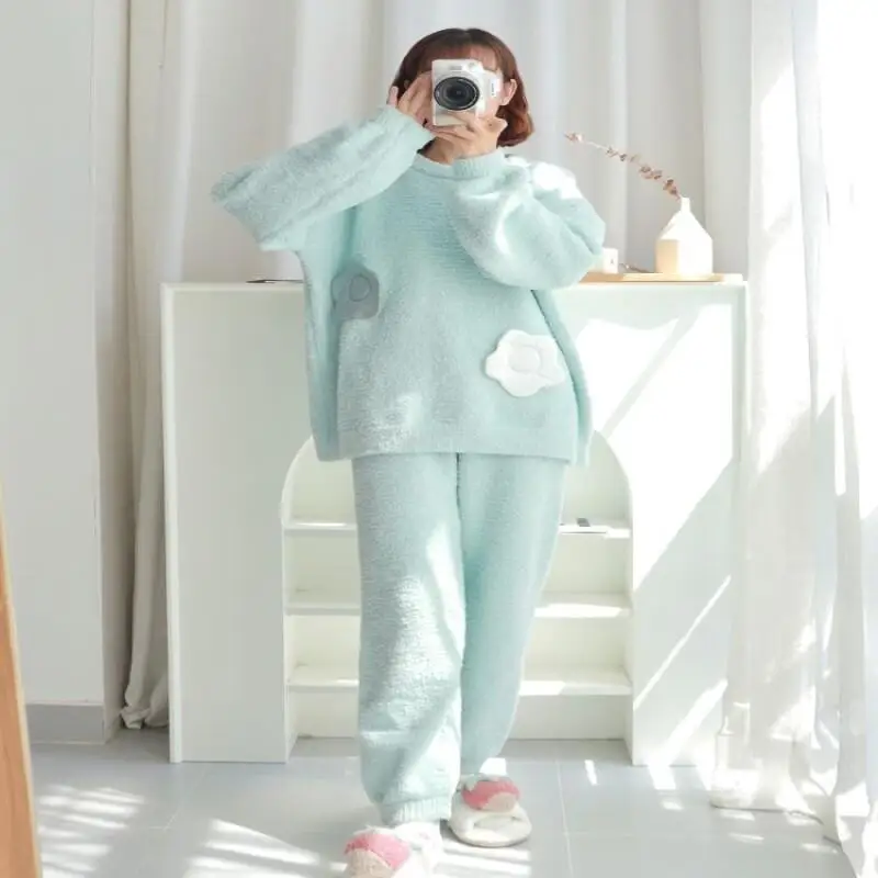 Pjs Set Flowers Thicken Women's Pajama Set Women's Warm Winter Pajamas Fashionable Home Clothes Pajamas Cute and Soft Pajama Set