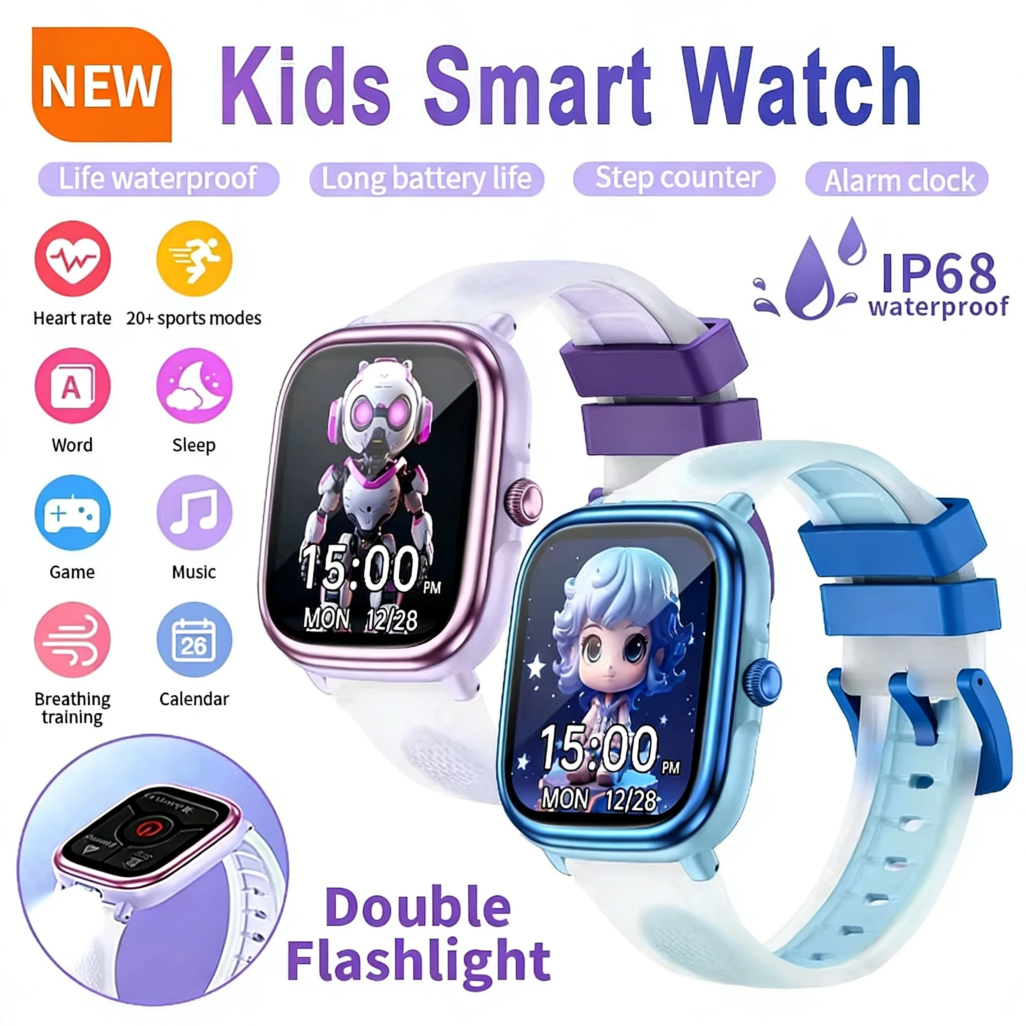 

New Children's smart learning watch Touch Screen Games Storybooks word learning cards local music Double flashlight smartwatch