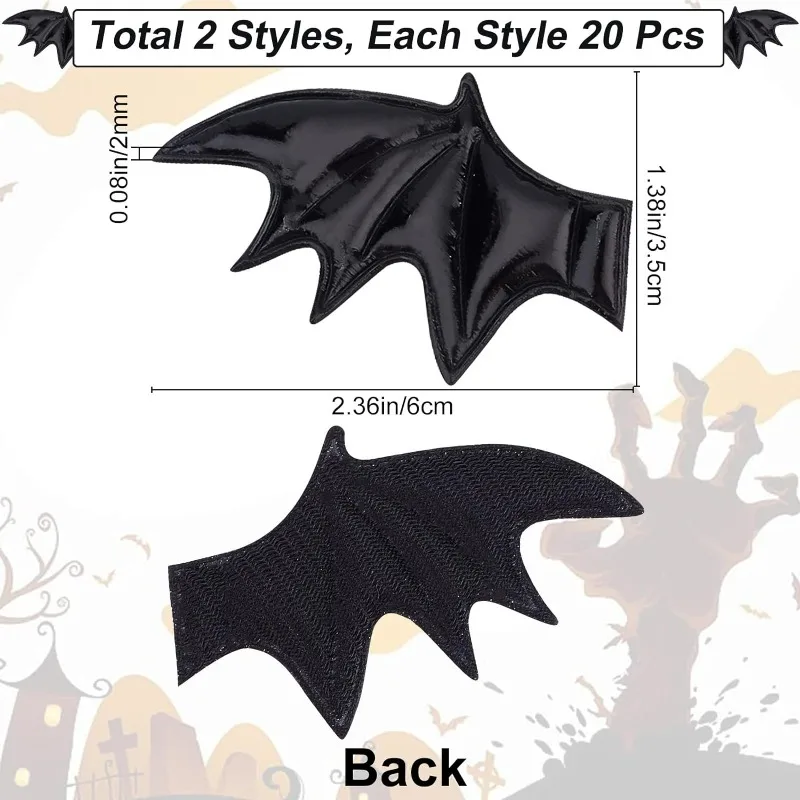 40PCS Leather Halloween Bat Wings DIY Crafts Bat Wing Spooky Bats Halloween Decorations for Hair Ornament & Costume Accessory