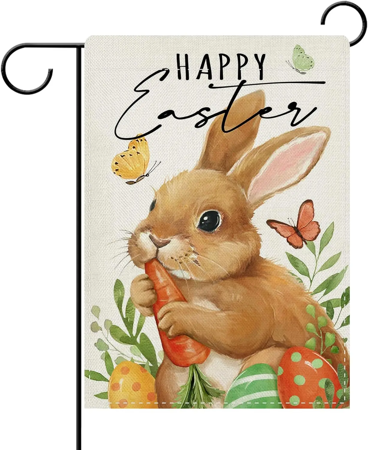 Dyrenson Happy Easter Bunny Decorative Garden Flag, Rabbit Carrot Easter Eggs Yard Outside Home Decorations, Spring Butterfl EEZ
